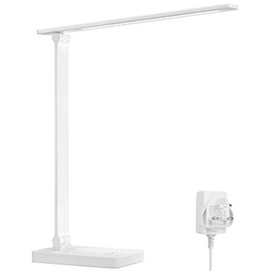 Lepro Desk Lamp, LED Desk Lamp with Power Adapter, 9.2W 800lm, Dimmable Desk Lamps Office, 5 Brightness Levels x 5 Colour Modes, Touch Control, Suit for Office, Study, Bedroom, Nails, Reading, White