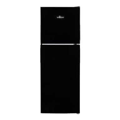 Willow WTM138B 138L Small Fridge Freezer with Adjustable Thermostat, Top Mount Slimline Fridge Freezer, Mark Proof Finish - Black