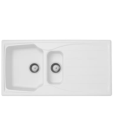 Liquida CMP15WH 1.5 Bowl Reversible White Kitchen Sink and Waste Kit