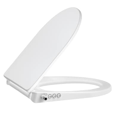 SAMODRA Bidet Toilet Seat for UK - Non-Electric Bidet Attachment with Self-Cleaning Dual Nozzle - Soft Close & Quick Release Hinges (D Shape - Button)