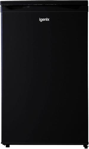 Igenix IG255B Freestanding Under Counter Larder Fridge with 2 Adjustable Glass Shelves, 1 Salad Drawer with Shelf On Top, Reversible Door, 131 Litre Capacity, 55 cm Wide, Black