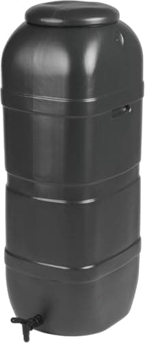 Made in UK Garden Water Butt, 100L Slimline Rain Tank with Tap and Lid, Black Plastic, Cylindrical, 36x32x96cm,By TFBF