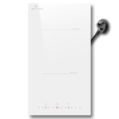 DELITEER Plug-in Induction Hob White, Double Electric Induction Hob Built-in 30CM, Electric Cooktop 2 Ring, 2800W, 9 Power Levels, Safety Lock, Timer, Individual Touch Control, 230V