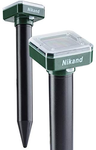NIKAND Solar Mole Repellent Ultrasonic 2 Pack Outdoor Powered Sonic Deterrent - Mole Stopper Scare Vole for Lawn Garden & Yard Home - Groundhog Repeller Snake Rodent Gopher Spikes Chaser Pest (2 Pack)