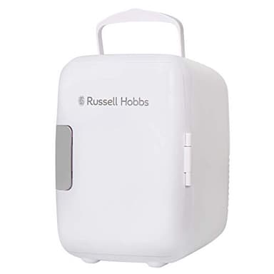 Russell Hobbs RH4CLR1001 4L/6 Can Portable Mini Cooler & Warmer for Drinks, Cosmetics/Makeup/Skincare, AC/DC Power, Retro Style, White, For Bedroom, Home, Caravan, Car