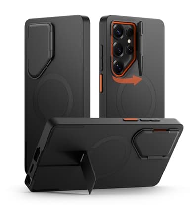 SURITCH Magnetic Case Compatible with Samsung Galaxy S25 Ultra, with Camera Cover & Adjustable Metal Kickstand Shockproof Bumper Case Slim Protective Cover for Galaxy S25 Ultra 5G (2025)-Black