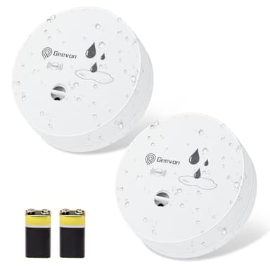 Geevon 2 Pack Water Leak Detector, 100dB Water Sensor Alarm Flood Detector for Basements, Bathrooms, Laundry Rooms, Kitchens, Garages, and Attics, Water Alarm Battery-Operated (Battery Included)
