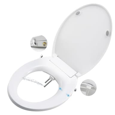 Non Electric Toilet Bidet Seats with Self Cleaning Dual Nozzles Separated Rear & Feminine Cleaning Natural Water Spray, Soft Closed Toilet Seat Toilet Bidet,Easy DIY Installation (Upgrade Round)