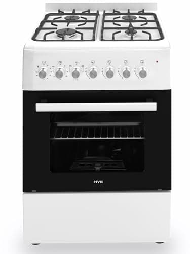 HYE Cooker - Gas Cooker With 4 Gas Burners, 62L Electric Oven, 60cm Width, Modern Freestanding Design, White, Ideal For Family Homes - C01FS60G17W