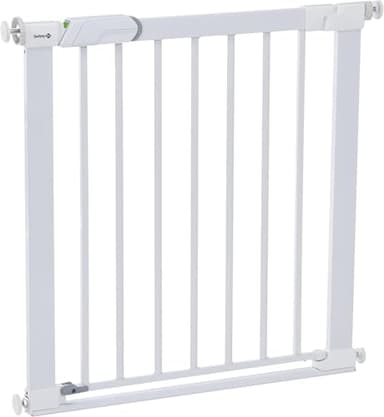 Safety 1st Flat Step Baby Stair Gate Pressure Fit, 73-80cm (max. 101cm), Ultra Flat Step-over Bar, "Keep Open" Baby Safety Gate, One-Hand Opening, No-Screw Installation (No Drilling), White