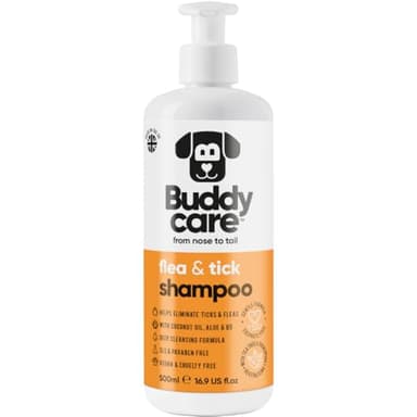 Buddycare Flea and Tick Dog Shampoo (500ml) Effective Shampoo to Help Eliminate Ticks and Mites Itchy & Sensitive Skin Relief Dog Flea Treatment for Dogs Cleans & Soothes Skin