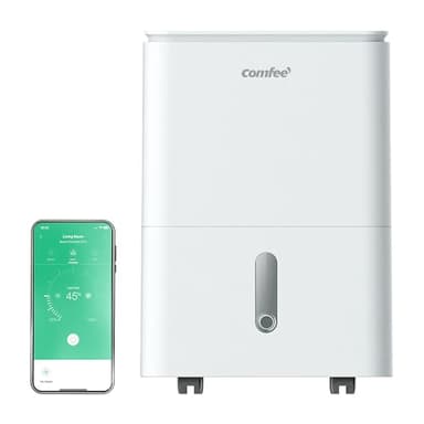 COMFEE' Easy Dry 20L/DAY Dehumidifier for Home, Low Noise Level, Continuous Drainage with Drain Hose, Smart Control, 3L Water Tank, Ideal for Bedroom, Bathroom, Laundry Drying, Attic, Basement, Office