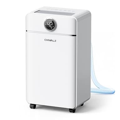 CHIVALZ 12L/24H Dehumidifiers for Home, Bedroom & Bathroom, LED Display and 24H Timer, Interior Dehumidifier with Automatic Defrosting, 2L Water Tank & Drainage Hose, White, 1 Pack+3 Modes