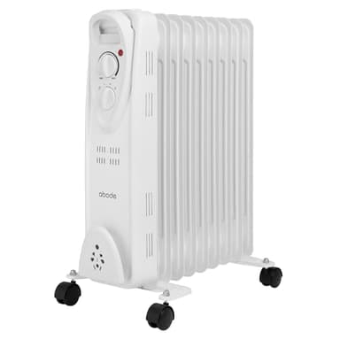Abode 9 Fin Oil Filled Radiator 2000W Portable Electric Heater in White with 3 Heat Settings, Overheat Protection & Tip Over Protection, Portable with Integrated Handle AOFR9003 (White, 9 Fin)
