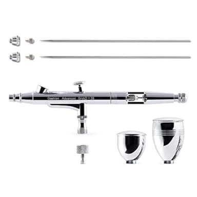 Gaahleri Airbrush Kit, Airbrush Gun Dual-Action Gravity 1/2 & 1/4 oz Fluid Cup, 0.35 & 0.5 mm Needle, Cost-Effective Air Brush Set Makeup Nail Art Painting Model Coloring Cake Decor Silver