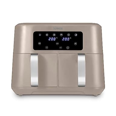 Tower T17137MSH Vortx 8.5L Dual Basket Air Fryer with Dual Cook Function, 2400W, Latte & Chrome