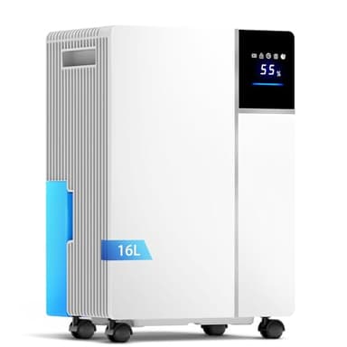 16L/Day Dehumidifier with Auto Humidity Sensor & Digital Display, 24H Timer, Childlock, Sleep Mode, 3 Color Light, Smart Dehumidify for Home Basement Office Garage, With 2L Water Tank & Drain Hose