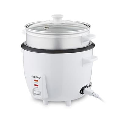 Geepas 450W Rice Cooker & Steamer with Keep Warm Function, 1L | Automatic Cooking, Non-Stick Inner Pot | Make Rice & Steam Healthy Vegetables | Includes Measuring Cup, Spatula & Detachable Power Cord