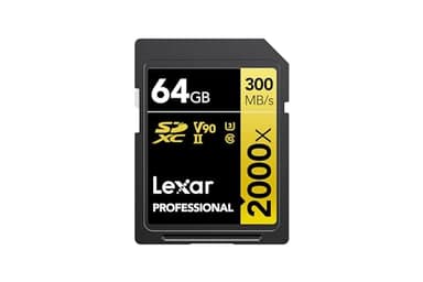 Lexar Professional 2000x SD Card 64GB, SDXC UHS-II Memory Card, Up to 300MB/s Read, 260MB/s Write, Class 10, U3, V90 SDXC Card for DSLR, Full-HD Cinema-Quality 8K Video Cameras (LSD2000064G-BNNAG)
