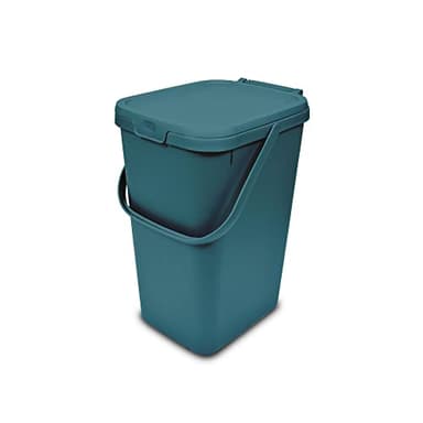 Addis 519354 Kitchen Recycling & General Storage bin 18 litres Stackable Food Waste Organiser Caddy with Clip lock lid & carrying Handle, Deep Teal Green