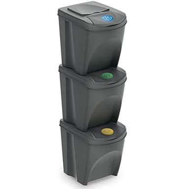 DANIEL JAMES Housewares 3 x 25L Recycle Bins Food Stackable Waste Recycling Kitchen Garden Dustbin Lids