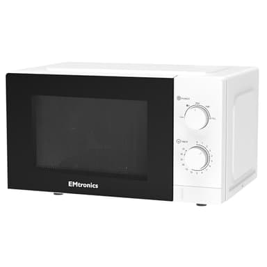 EMtronics 20 Litre 700W Manual Control Microwave with 5 Power Levels, Defrost Function, 35 Minute Timer and Cavity Light - White