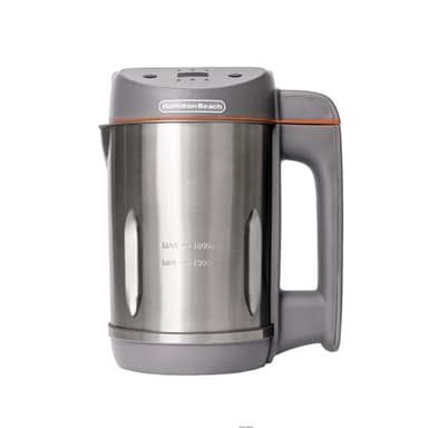 Hamilton Beach 3-in-1 Soup Maker, Smoothie Blender & Jam Maker, 1.6L, Easy Read Angled Digital Display, Auto-Stir & Overspill Sensor, Makes 4-6 Portions of Soup, Easy Clean, Grey - HBSM003G