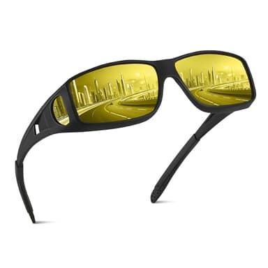 kunchu Night Driving Glasses For Men-Anti Glare Night Driving Glasses For Women-Yellow Lens Night Vision Glasses-Black Glasses-Wrap Around Sunglasses Mens,A01