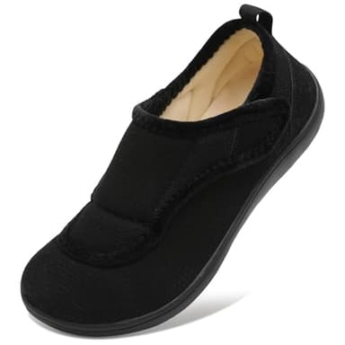 JOINFREE Men's Slippers Wide Fit Adjustable Comfortable House Shoes with Back Heel, Zero-Drop Non-Slip Slippers for Swollen Feet, Sensitive Feet, Indoor Outdoor Walking Black 9