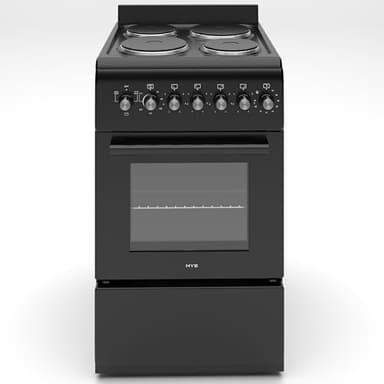 HYE Cooker - Electric Cooker, 4 Powerful Hotplates, Electric Oven, Smart Cooking Controls & Programs, 50cm Width, Freestanding Design, Black, Ideal For Smaller Kitchens & Couples - C01FS50E17
