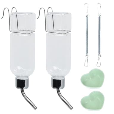 Rabbit Water Bottle, 2 Pcs Guinea Pig Water Bottle Non Drip with Feeding Dish, 350ml Transparent Plastic Hamster Water Bottles for Chinchillas Guinea Pigs Small Puppy Kitten Ferrets