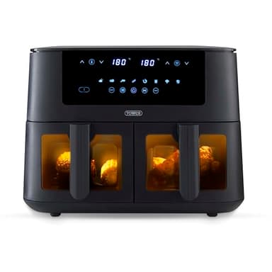 Tower T17151 Vortx Dual Basket Air Fryer with Vizion Viewing Windows, 9 Preset Functions, 8L, 3040W, Black