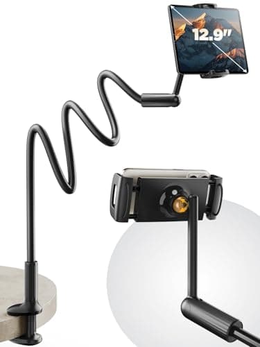SAIJI [120CM] Gooseneck Tablet Holder for bed, One-Hand Adjustable iPad holder, kindle holder for reading in bed, Compatible with iPad iPhone, Fire, Switch All 4.7-13" Device