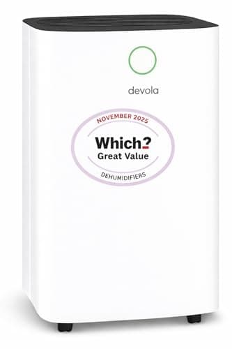 Devola 12L/day Low Energy Dehumidifier, Quiet & Energy Efficient (costs less than 5p per hour) Dehumidifiers for Home, Laundry Drying Dehumidifier, Dust Filter -WHICH? BEST BUY AWARD