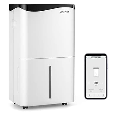 COSTWAY 50L/Day Dehumidifier with 4 Modes, 2 Speed, 5L Water Tank, Sleep Mode, Continuous Drainage, Laundry Drying & Auto Defrost Function for Home Damp (50L with APP)