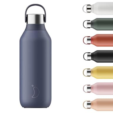 Chilly's Series 2 Water Bottle - Vacuum Insulated Stainless Steel Water Bottle with Soft Collar & Carry Loop, Thermal Flask For Hot & Cold Drinks - Leak Proof, No Sweat - Whale Blue, 500ml