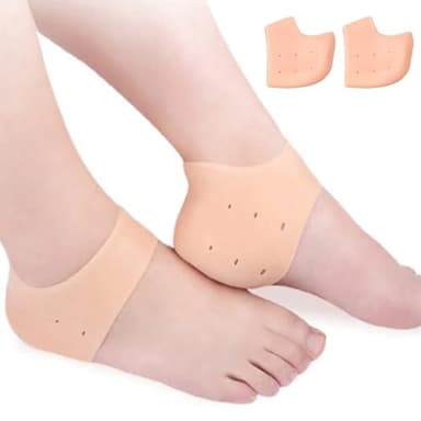 2X Heel Gel Foot Silicone Protector Cracked Care Skin Sleeves Socks Blister UK (Pink)
