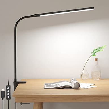 Lepro Desk Lamp Clamp, 460lm Eye-Caring Clip on LED Desk Light, 10 Levels Dimmable, USB Powered Bedside Lamp, 3 Modes Gooseneck Task Light for Nails, Crafts, Studying & Home Office, Black