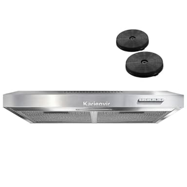 Cooker Hood 60cm, Quiet and Powerful Extractor Fan Kitchen, Slimline Visor Extractor Hood with Filter, Recirculating and Vent Mode, 3 Speed, 200m³/h, Undercabinet Hoods Wall Mounted Kitchen Extractor