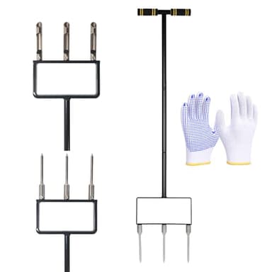 Caossuixin Manual Lawn Aerator Tool With 3 Breathable Spikes &3 Solid Steel,Grass Hollow Tine Lawn Aerator With Non-Slip T-Handle,Roller Core Aerator for Compacted Soils & Lawns,1pcs Anti-Slip Gloves