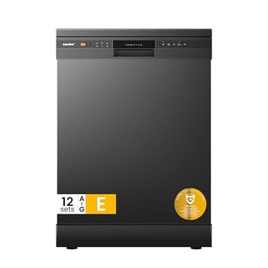 COMFEE' Freestanding Dishwasher CDWPF1201PB-UK 60cm Width, Full Size Dishwasher with 12 place settings, Quick Wash, Hygiene Wash, Delay Start, Half Load - Black