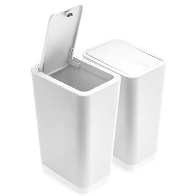 2Pack Bathroom Bin with lid,Push Button Kitchen Bin,Plastic Bins for Toilet, Dog Proof Bathroom,Trash Can for Bedroom Office Living Room (Off White)