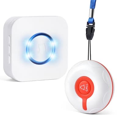 Ainiv Elderly Alarm Call Button, Personal Panic Button Alarms for Elderly with Lanyard, Home Emergency Pager Alert System for Seniors/Patient/Handicapped, 1 Portable Battery Receiver 1 Call Buttons