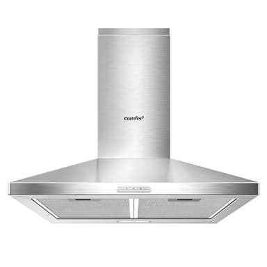 COMFEE' 60 cm Chimney Cooker Hood Stainless Steel Extractor Hood with LED and Recirculating & Ducting System Wall Mounted Range Hood 600 mm Extractor Fan - Silver KWH-PYRA17SS-60