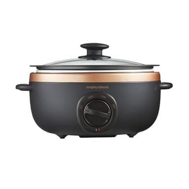 Morphy Richards 3.5L Sear and Stew Slow Cooker, 3 Heat Settings, Dishwasher Safe Non Stick Aluminum Pot, Cool Touch Handles, Matte Black and Rose Gold, 460016