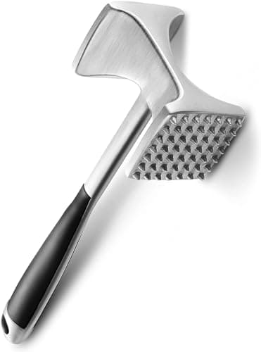 Meat Tenderizer Stainless Steel - Oversized Kitchen Mallet, Soft Grip Handle, Tool Maximizes Food Flavor, Spiked Side Tenderizes, Meat Pounder Flattener - Non-Slip Grip