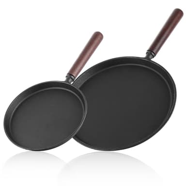 LDXDRU 2PCS Pancake Pan, Crepe Pan with Removable Handle, 20/26cm Diameter Induction Hob Pan, Cast Iron Frying Pan for Gas Stove, Electric Stove, Induction Cooker, Hot Plate