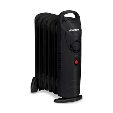 Schallen 800W 6 Fins Black Portable Electric Slim Oil Filled Radiator Heater with Adjustable Temperature Thermostat, Modern Fast Home Heating (Black, 800W)