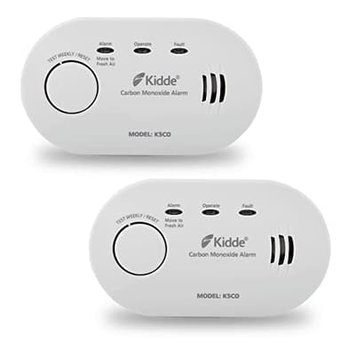 Twin Pack Kidde 5CO Battery Powered Carbon Monoxide Alarm and Detector - 10 Year Sensor Life with AA Batteries