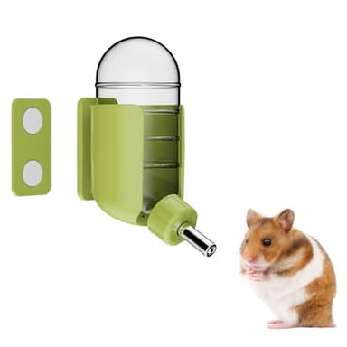 Hamster Water Bottle with Magnetic Holder, Freestanding Water Bottle for Glass Tanks, Suitable for Syrian Dwarf Hamsters Gerbils Mice Rats Degus (Green, 120ml (Magnetic-Mounted))